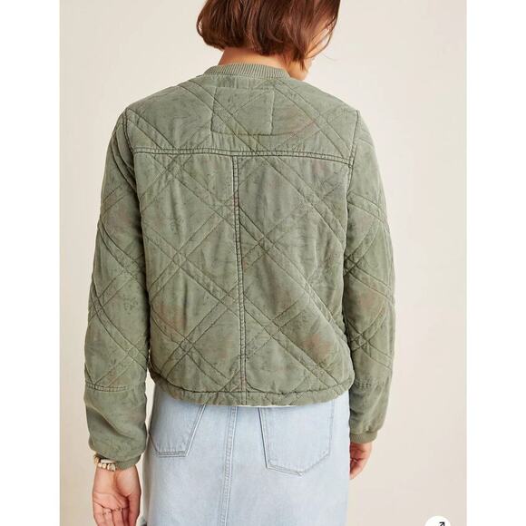Anthropologie Quilted Bomber Jacket  size XS olive green worn on TV - Picture 2 of 11